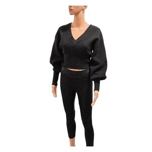 Express Black V-Neck Sweater with Ribbed Cuffs